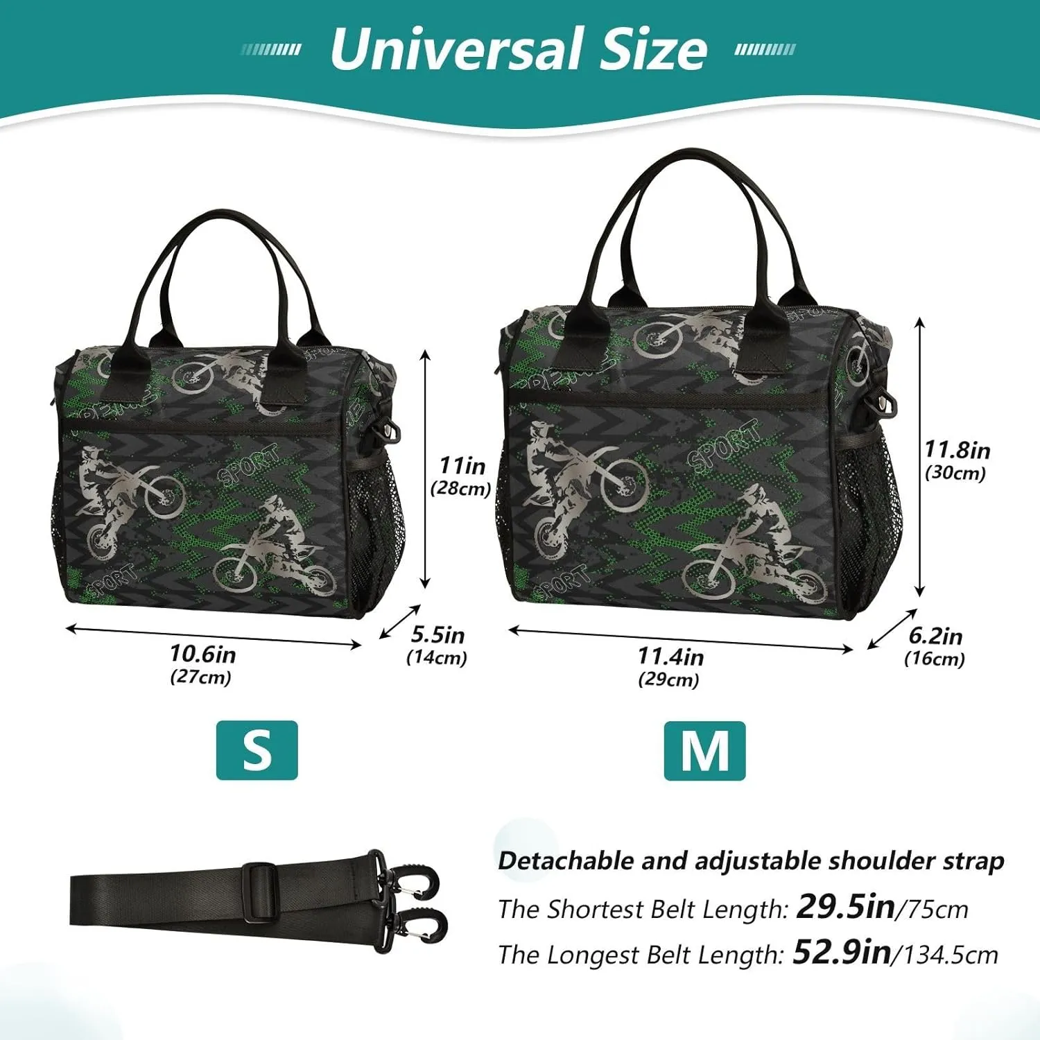 Camouflage Motocross Riding Lunch Bag Reusable Insulated Lunch Box Cooler Tote Removable Shoulder Strap Meal Picnic Bags for Outdoor Travel Office Work Small