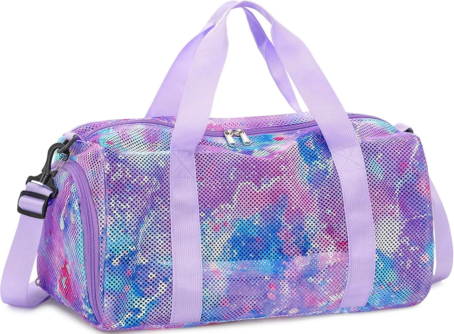 CAMTOP Duffle Bag for Travel Kid Small Overnight Weekender Sleepover Mesh bag Carry On Dance Sport Bag with Shoe & Wet Compartment for Swim Beach Camp Travel (Bubble Purple Pink)