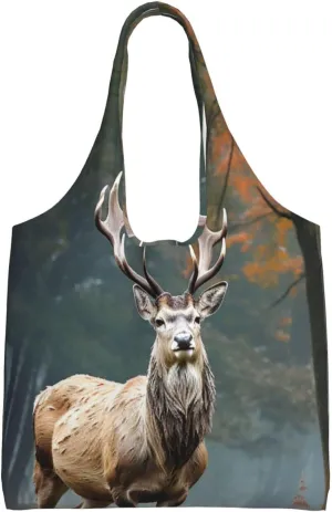 Canvas Aesthetic Tote Bag for Women Handbag Deer Animals Reusable Grocery Bags with Handles