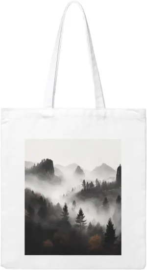 Canvas Aesthetic Tote Bag for Women Handbag Foggy Mountains Forest Reusable Grocery Bags with Handles