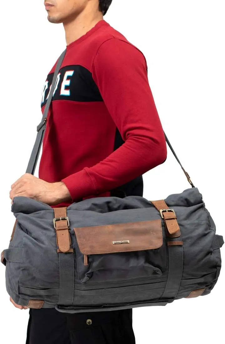Canvas Duffel Bag for Unisex, Waterproof Travel Bag with Zippered Pockets, Weekender Overnight Bag for Travel, Sports & Gym- Grey