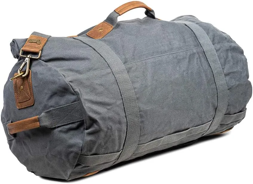 Canvas Duffel Bag for Unisex, Waterproof Travel Bag with Zippered Pockets, Weekender Overnight Bag for Travel, Sports & Gym- Grey