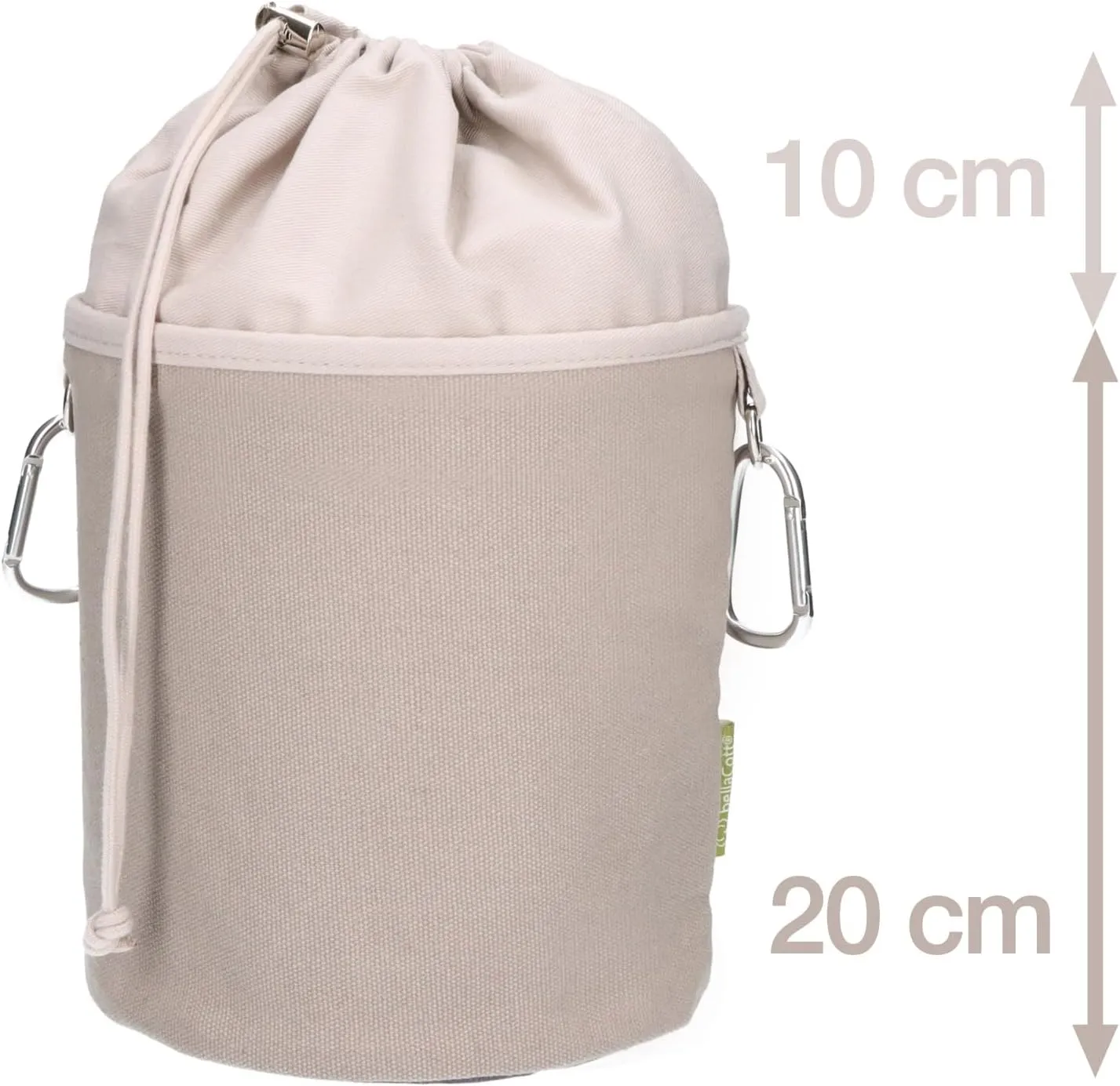 Canvas Fabric Clothes Peg Bag with 2 Carabiner Hooks for 200 Pegs, Extra Large and Sturdy, Taupe Grey