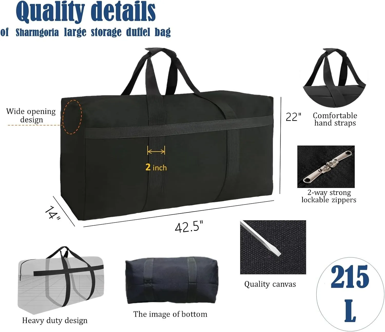 Canvas Storage Duffle Bag Extra Large Moving Bags Great for Moving College Kids, Traveling, Camping, Large Items Storage and More (Canvas, 215L)