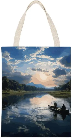 Canvas Tote Bag Canvas Tote Bag Aesthetic for Women Reusable Grocery Bags Fishing Scenic Printed Canvas Shoulder Bag