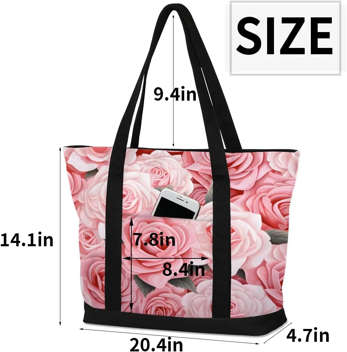 Canvas Tote Bag for Women Flower Reusable Grocery Shopping Bag with Zipper Women Gift