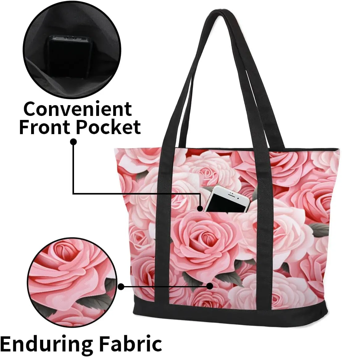 Canvas Tote Bag for Women Flower Reusable Grocery Shopping Bag with Zipper Women Gift