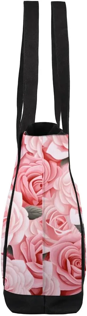 Canvas Tote Bag for Women Flower Reusable Grocery Shopping Bag with Zipper Women Gift