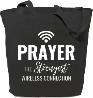 Canvas Tote Bag for Women Grocery Shoulder Shopping Bags Christian Gift Prayer The Strongest Wireless Connection