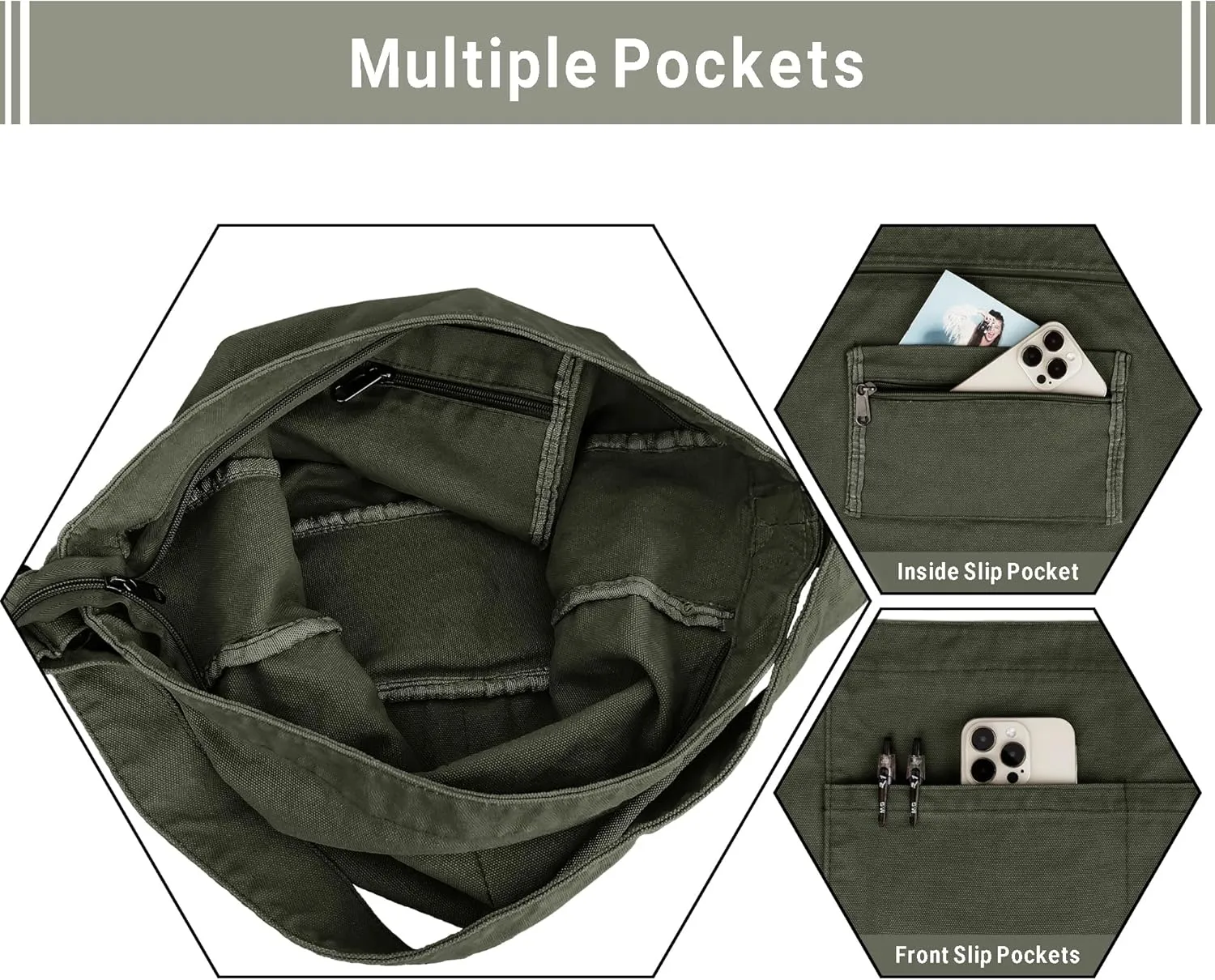 Canvas Tote Bag for Women Large Hobo Crossbody Handbags Casual Shoulder Purse with Multiple Pockets