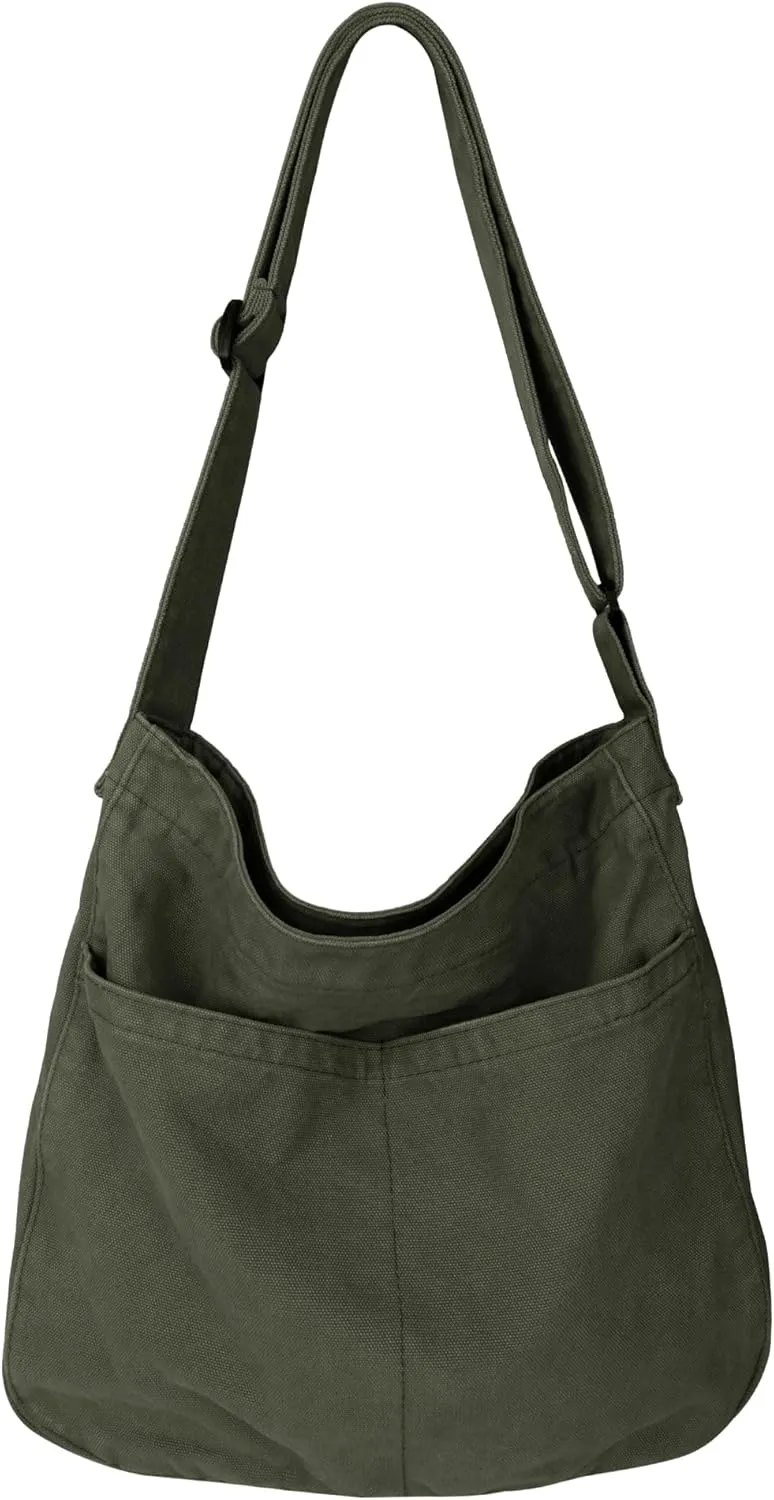Canvas Tote Bag for Women Large Hobo Crossbody Handbags Casual Shoulder Purse with Multiple Pockets