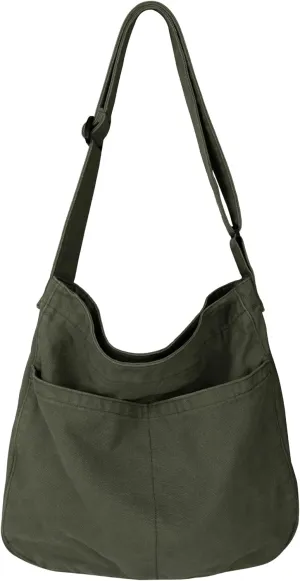 Canvas Tote Bag for Women Large Hobo Crossbody Handbags Casual Shoulder Purse with Multiple Pockets