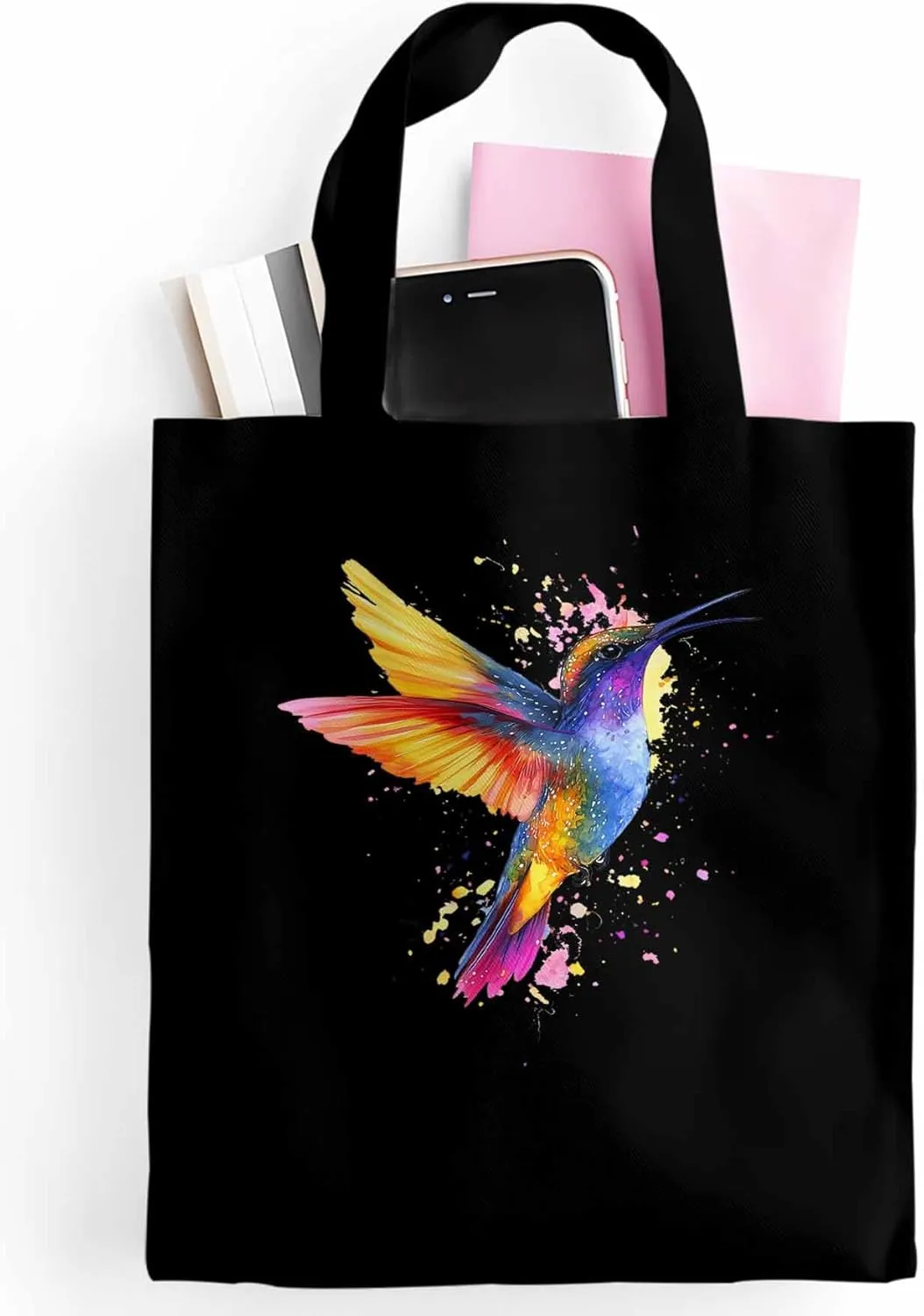 Canvas Tote Bag Hummingbird Bird Reusable Grocery Shopping Bags with Handle, Color Wing Large Canvas