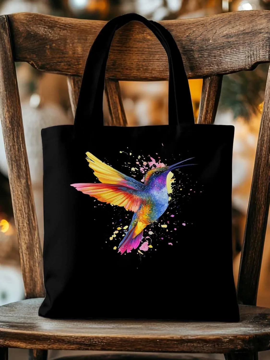 Canvas Tote Bag Hummingbird Bird Reusable Grocery Shopping Bags with Handle, Color Wing Large Canvas