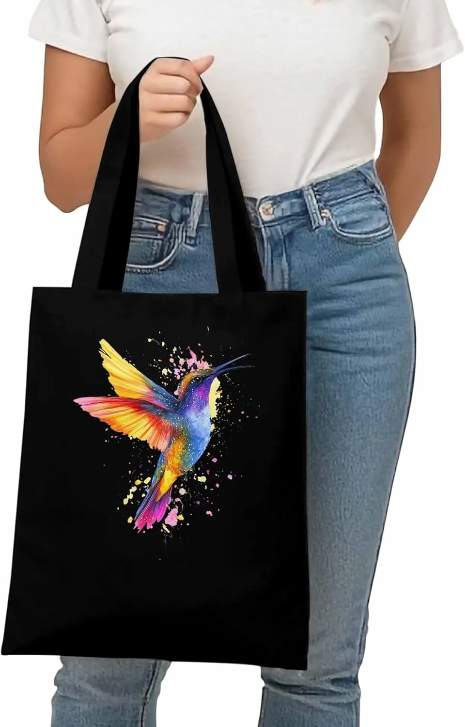 Canvas Tote Bag Hummingbird Bird Reusable Grocery Shopping Bags with Handle, Color Wing Large Canvas