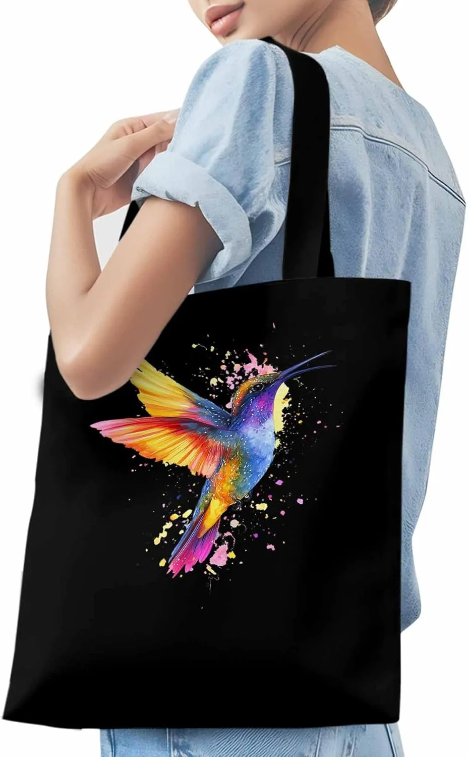 Canvas Tote Bag Hummingbird Bird Reusable Grocery Shopping Bags with Handle, Color Wing Large Canvas