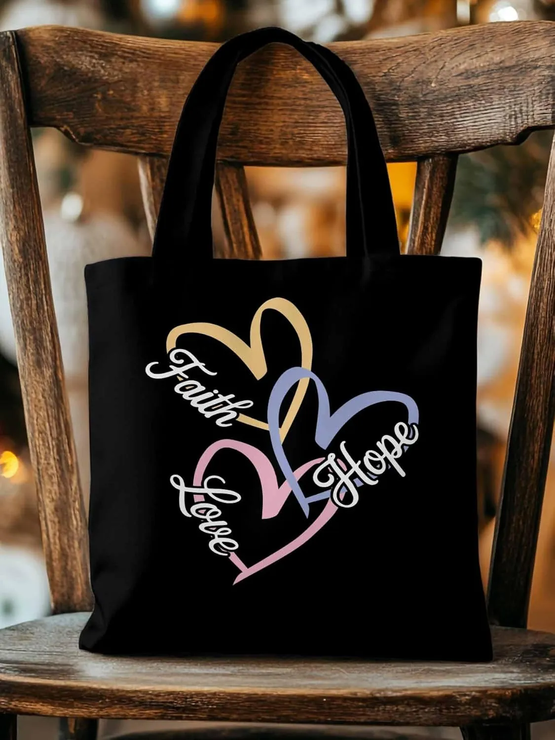 Canvas Tote Bag Love Fauth Home Reusable Grocery Shopping Bags with Handle, Colorful Heart Large Canvas