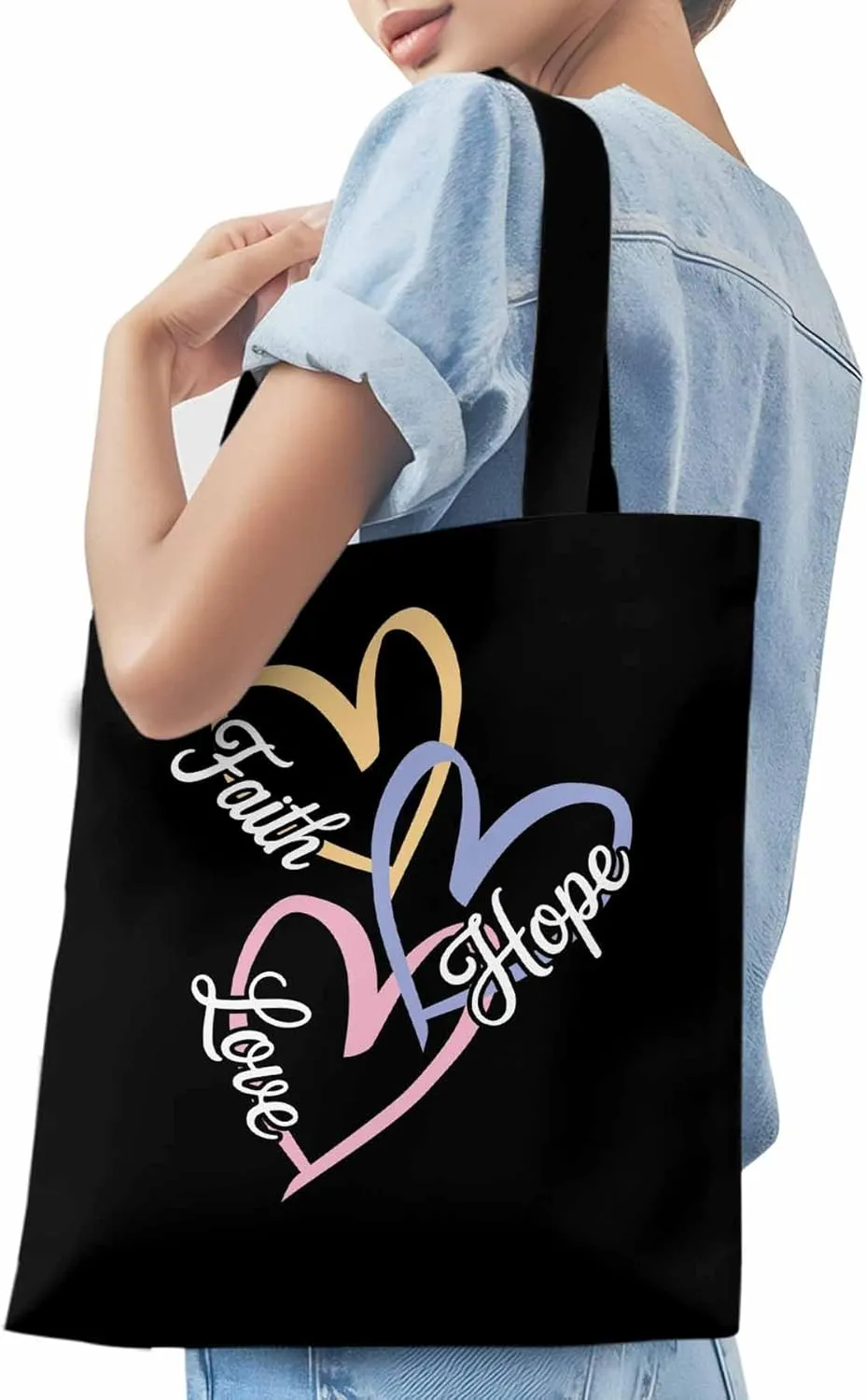 Canvas Tote Bag Love Fauth Home Reusable Grocery Shopping Bags with Handle, Colorful Heart Large Canvas