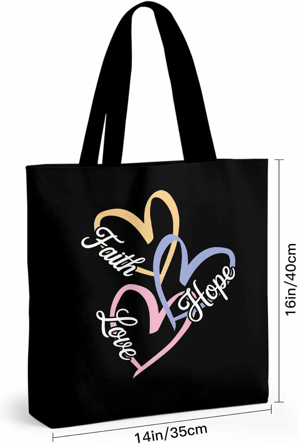 Canvas Tote Bag Love Fauth Home Reusable Grocery Shopping Bags with Handle, Colorful Heart Large Canvas
