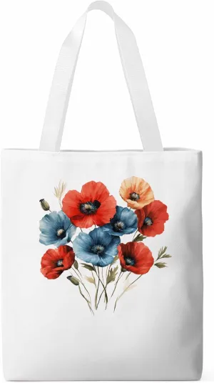Canvas Tote Bag Poppy Flower Reusable Grocery Shopping Bags with Handle, Watercolor Floral Large Canvas