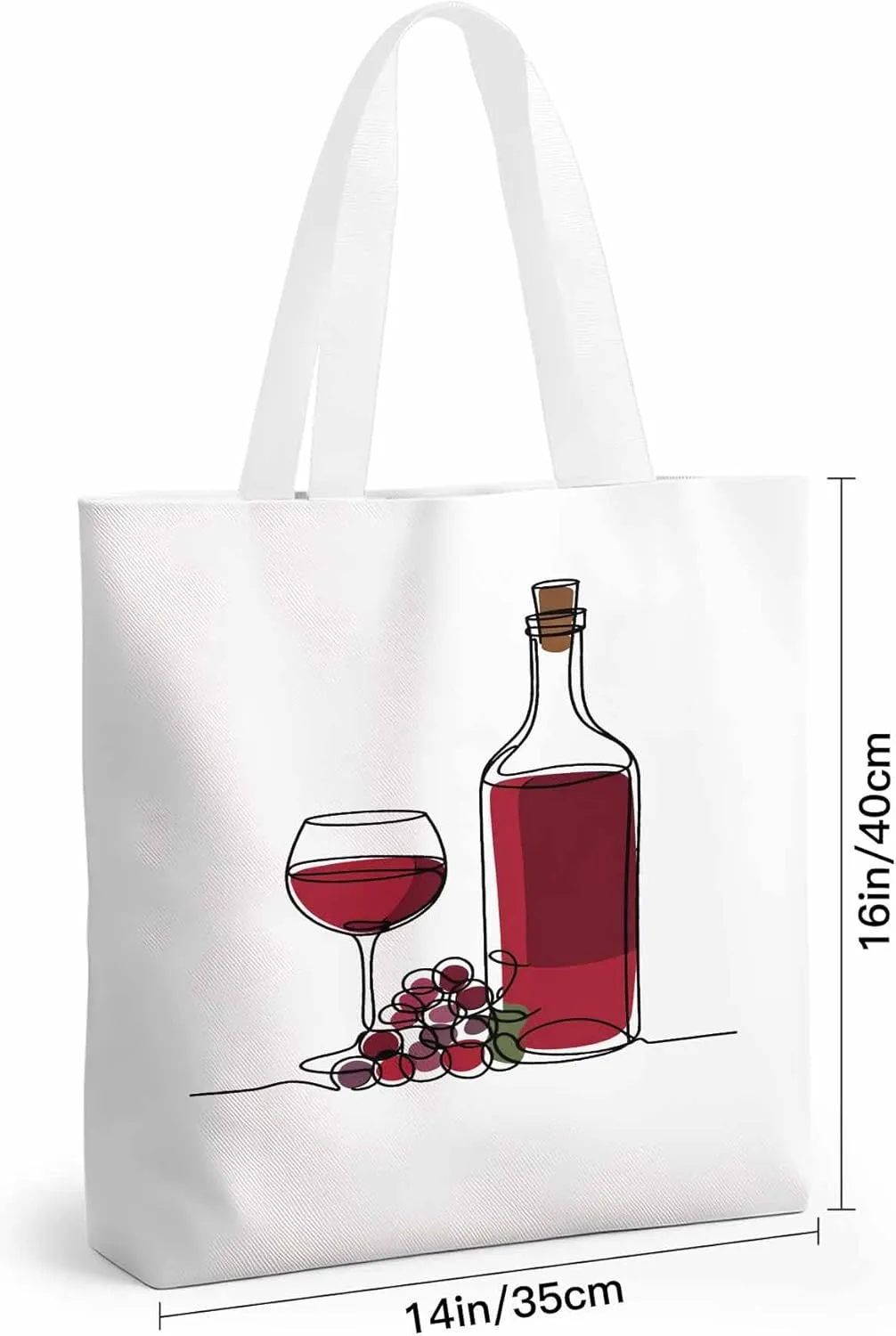 Canvas Tote Bag Red Wine Grapes Reusable Grocery Shopping Bags with Handle, Line Minimalist Art Large Canvas