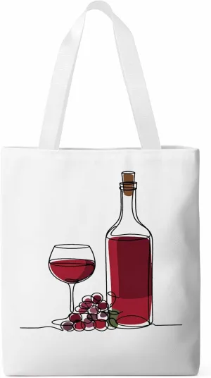 Canvas Tote Bag Red Wine Grapes Reusable Grocery Shopping Bags with Handle, Line Minimalist Art Large Canvas