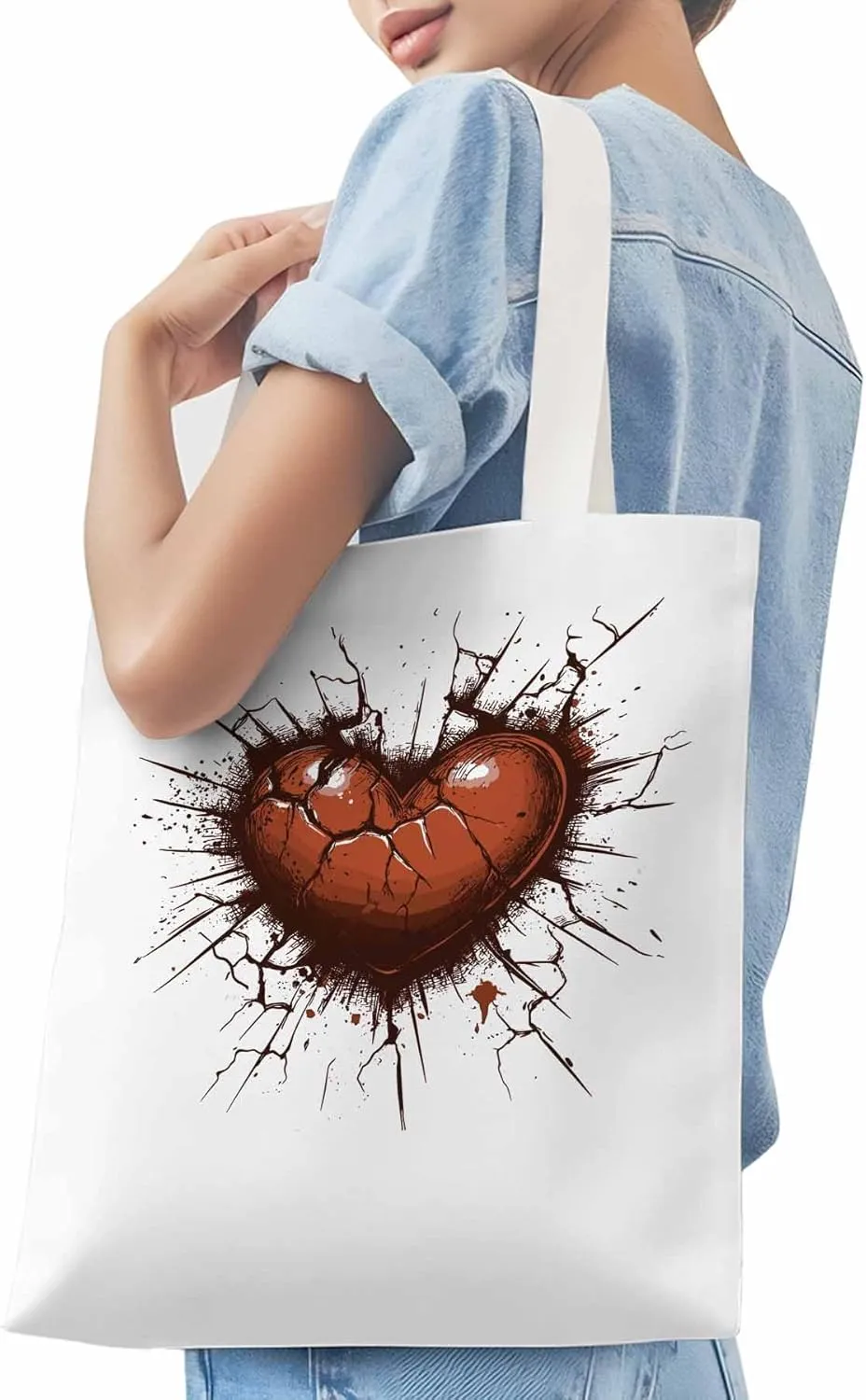 Canvas Tote Bag, Valentine's Day Love Heart Crack Aesthetic Canvas Tote Handbags for Women Shoulder Bag