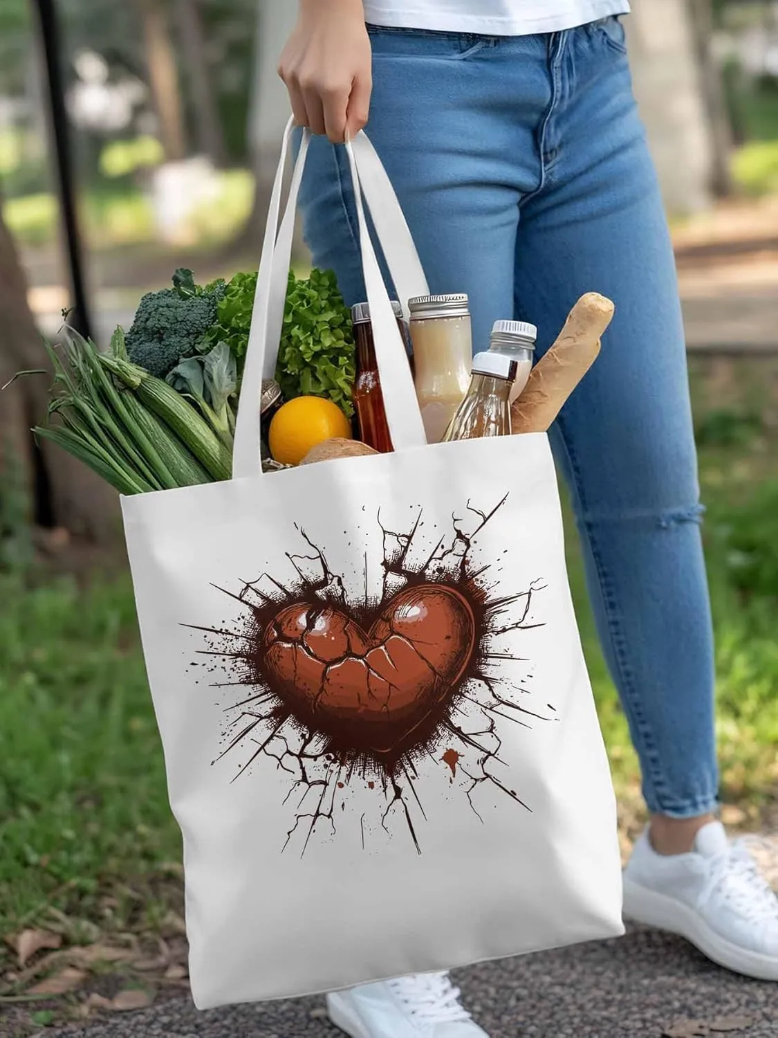 Canvas Tote Bag, Valentine's Day Love Heart Crack Aesthetic Canvas Tote Handbags for Women Shoulder Bag