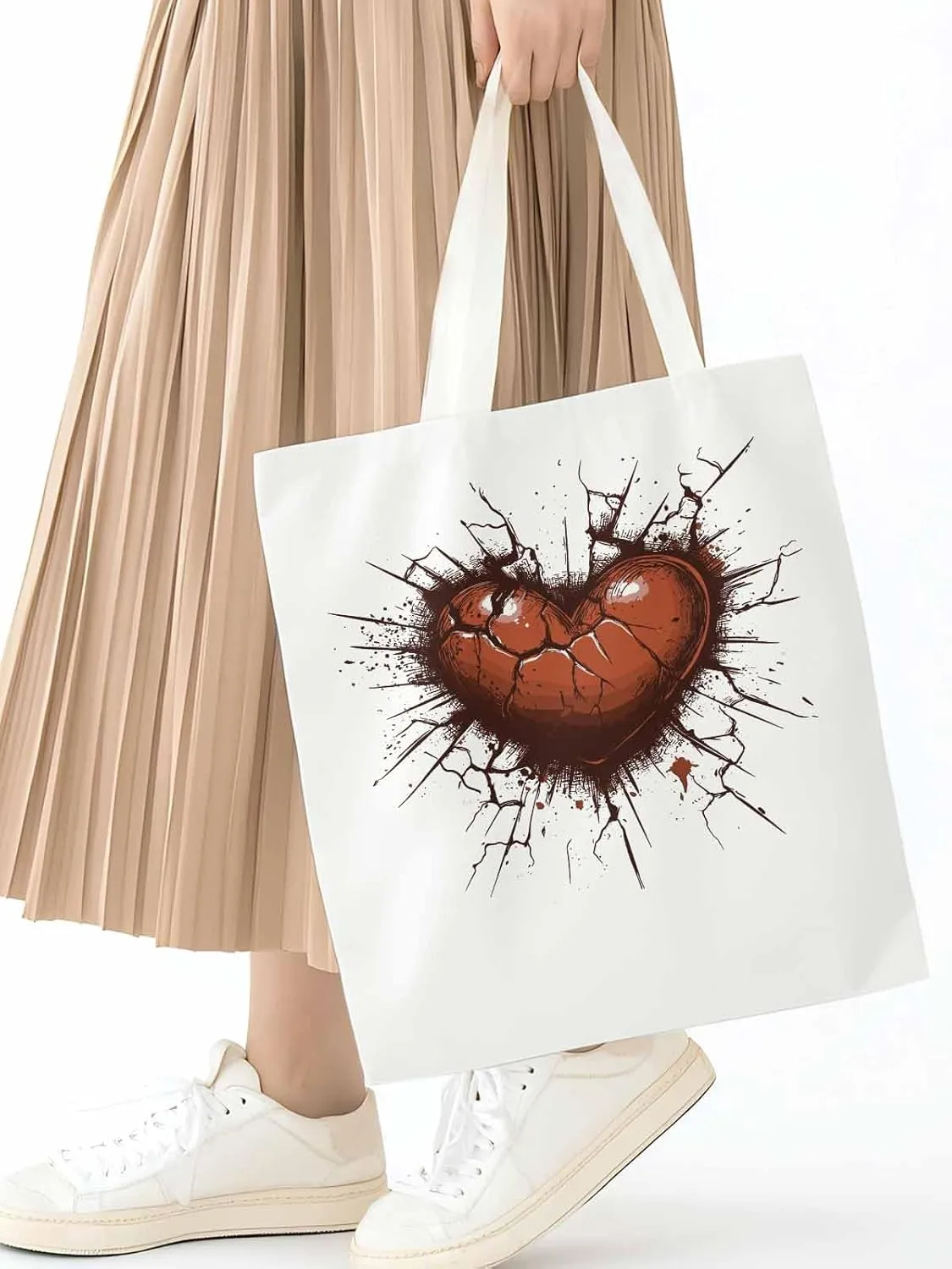 Canvas Tote Bag, Valentine's Day Love Heart Crack Aesthetic Canvas Tote Handbags for Women Shoulder Bag