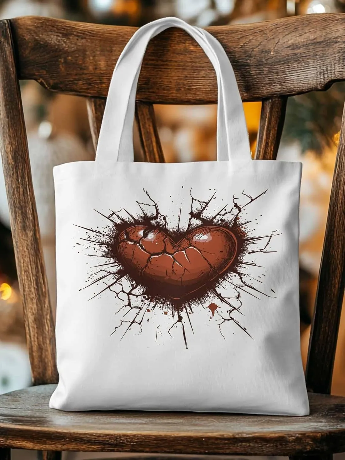 Canvas Tote Bag, Valentine's Day Love Heart Crack Aesthetic Canvas Tote Handbags for Women Shoulder Bag