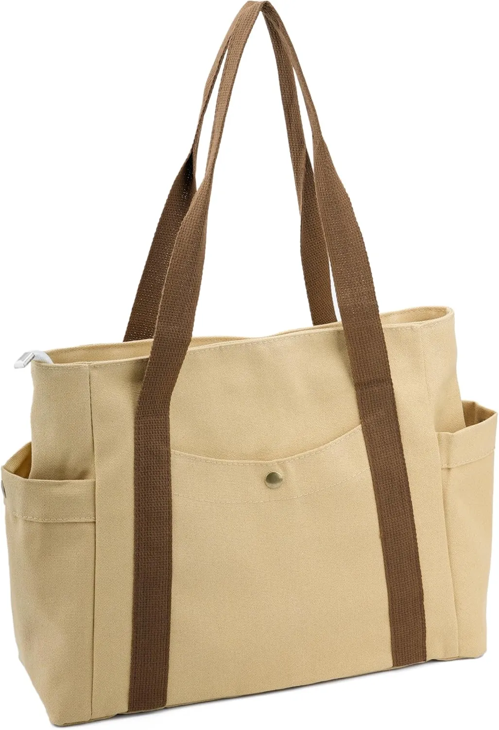 Canvas Tote Bag with Zipper, Multiple Pockets for Daily Essentials, Travel, Work