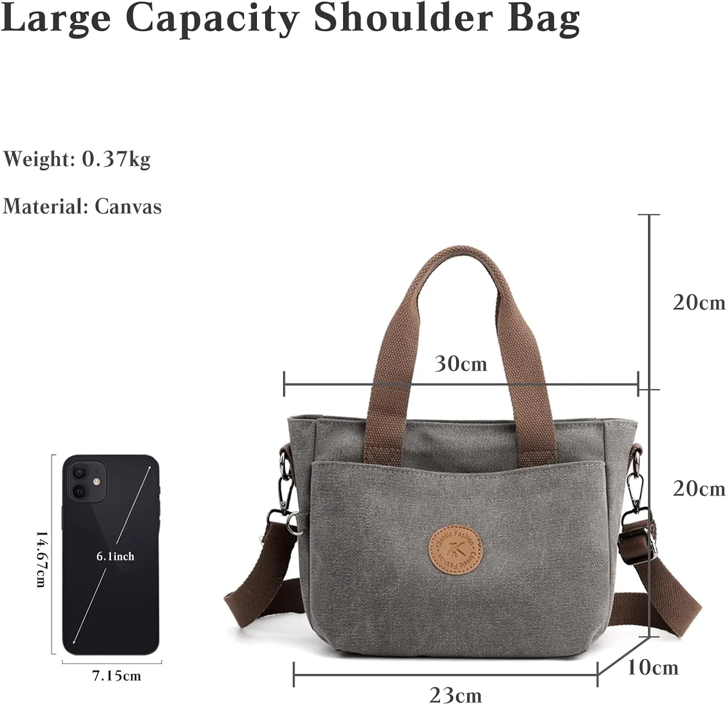 Canvas Tote Handbag for Women - Casual Shoulder Bag with Multiple Pockets