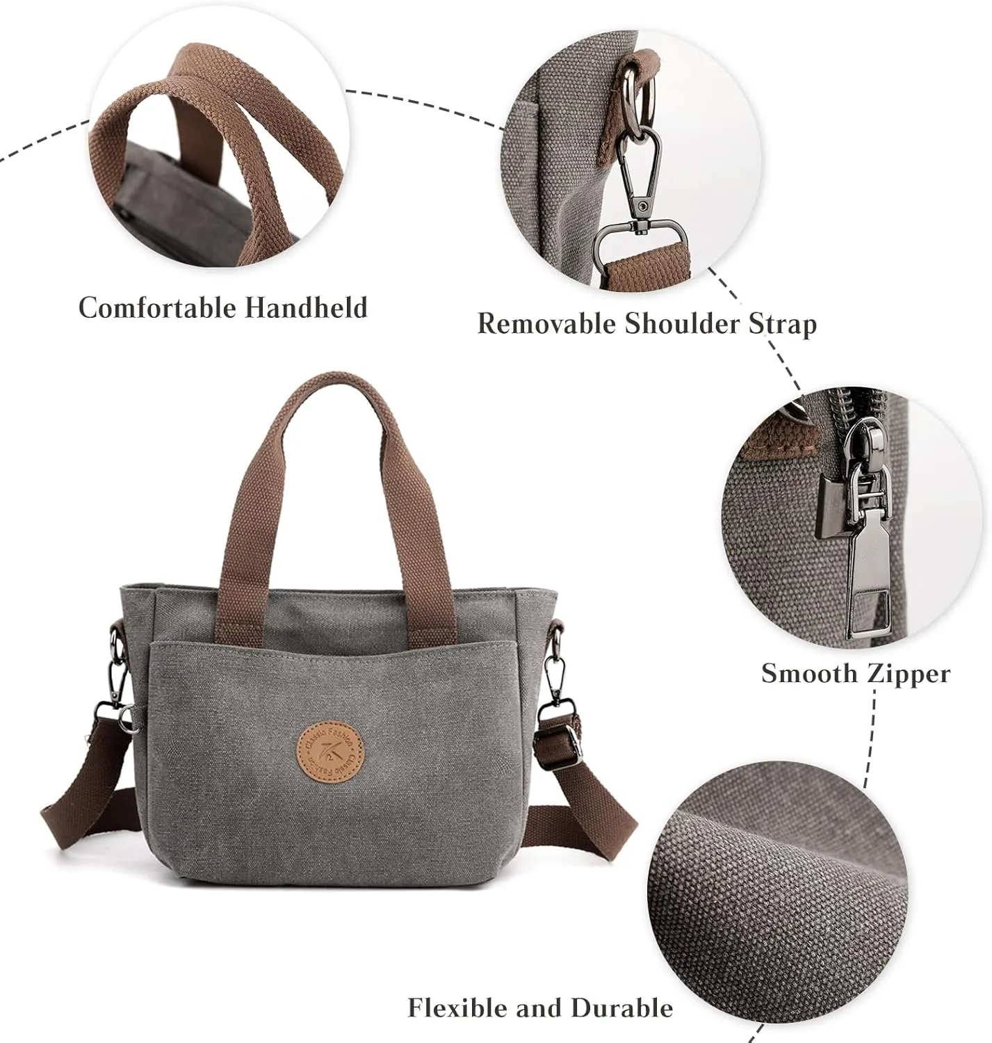 Canvas Tote Handbag for Women - Casual Shoulder Bag with Multiple Pockets