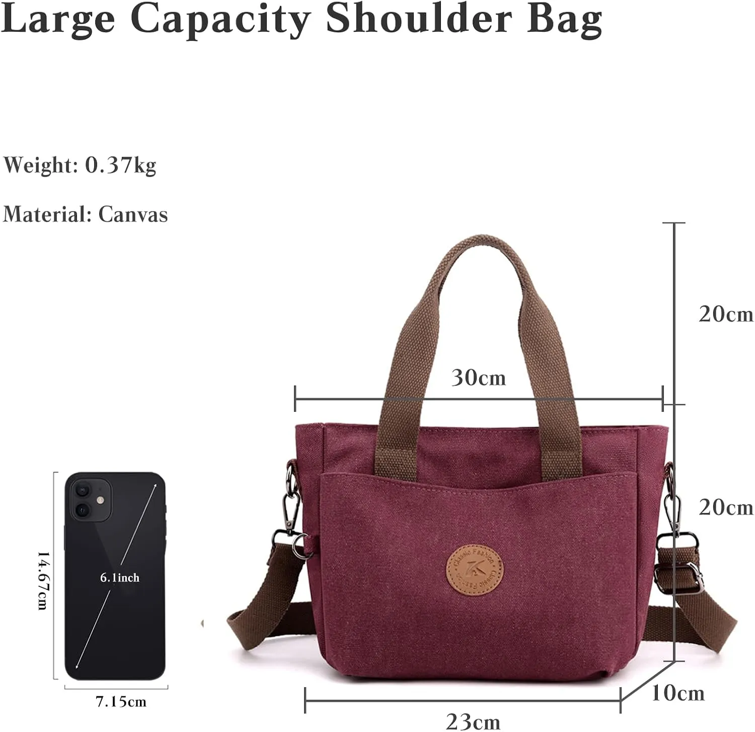 Canvas Tote Handbag for Women - Casual Shoulder Bag with Multiple Pockets