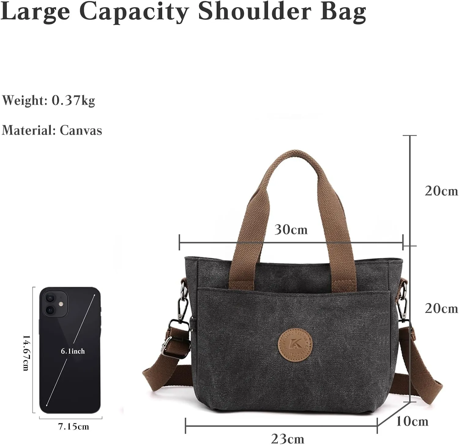 Canvas Tote Handbag for Women - Casual Shoulder Bag with Multiple Pockets