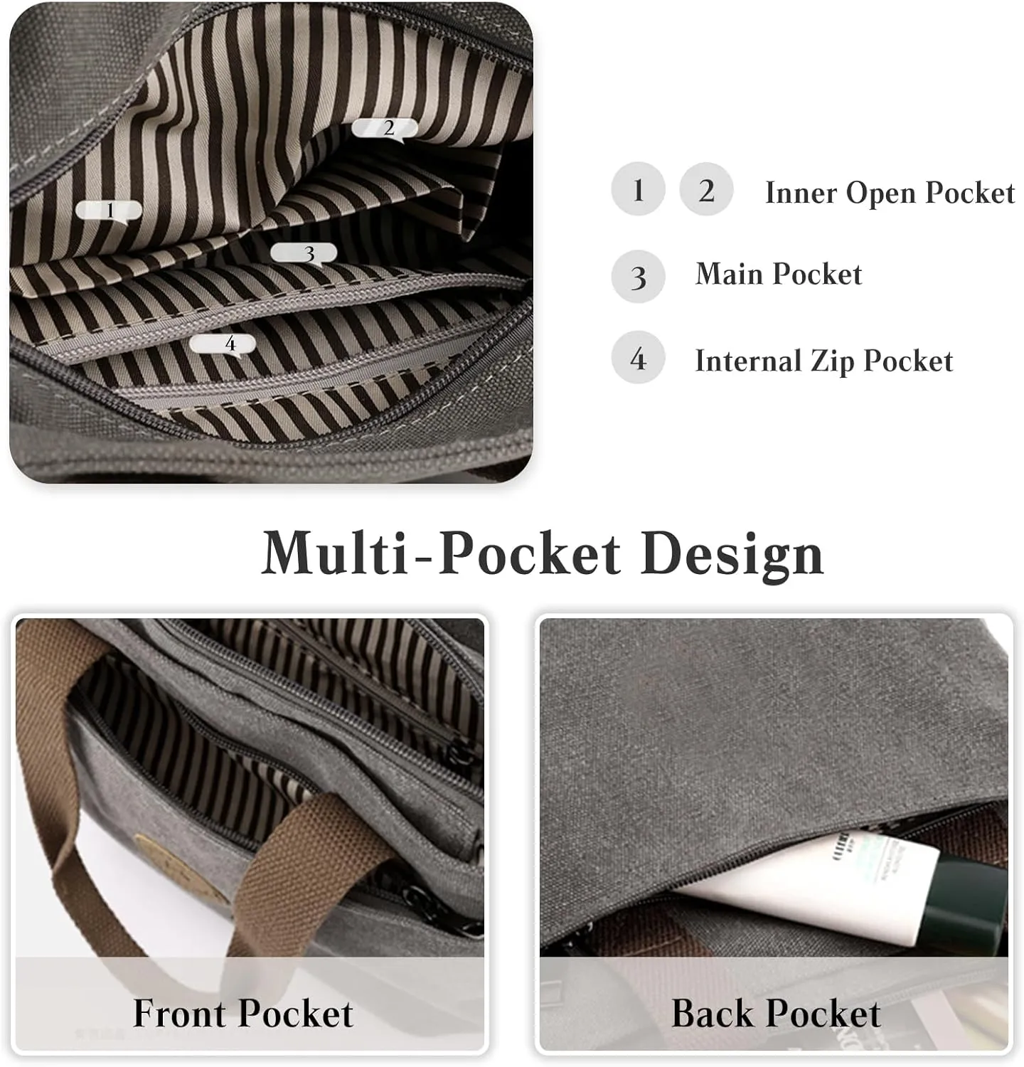 Canvas Tote Handbag for Women - Casual Shoulder Bag with Multiple Pockets