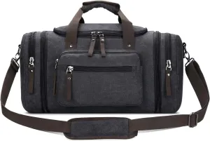 Canvas Travel Duffel Bag for Men Birthday Gifts Overnight Weekend Bag (Black)