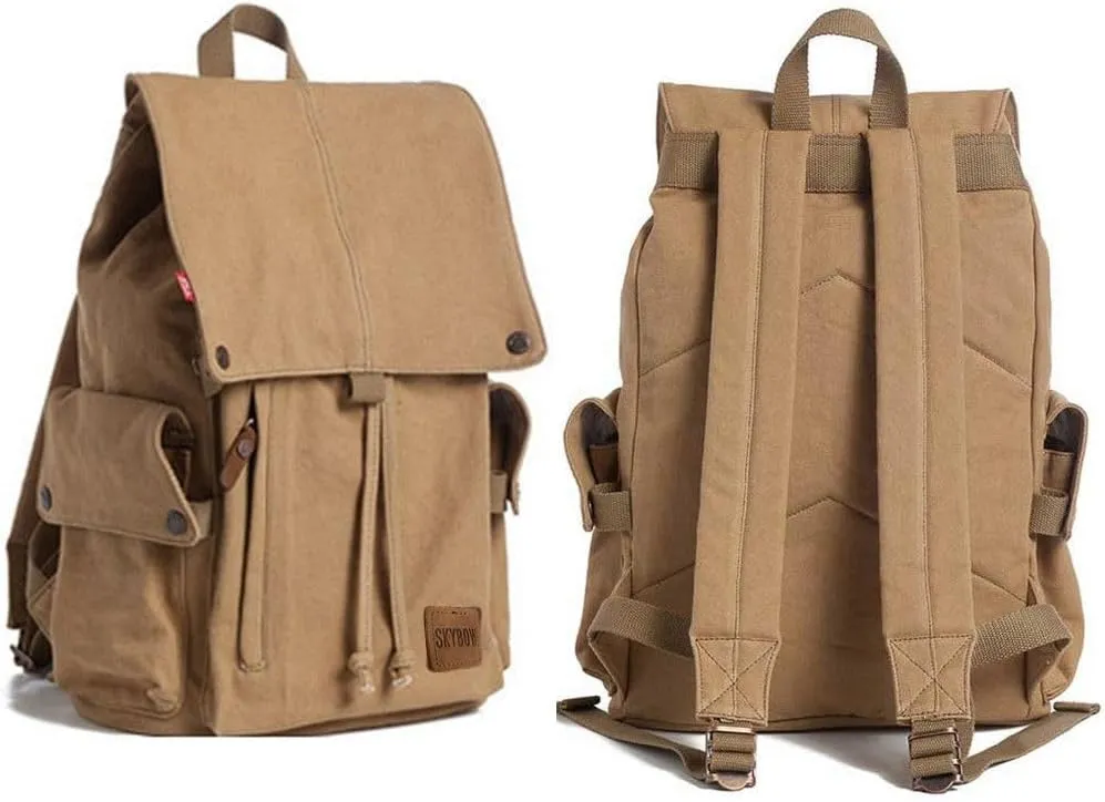 Canvas Vintage Backpack Casual Outdoor Daypack Rucksack for Men Women 15.6inch Laptop Hiking Travel Backpacks (APRICOT)