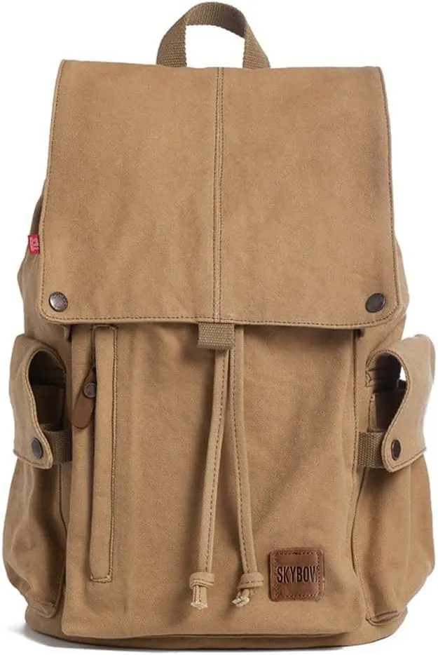 Canvas Vintage Backpack Casual Outdoor Daypack Rucksack for Men Women 15.6inch Laptop Hiking Travel Backpacks (APRICOT)