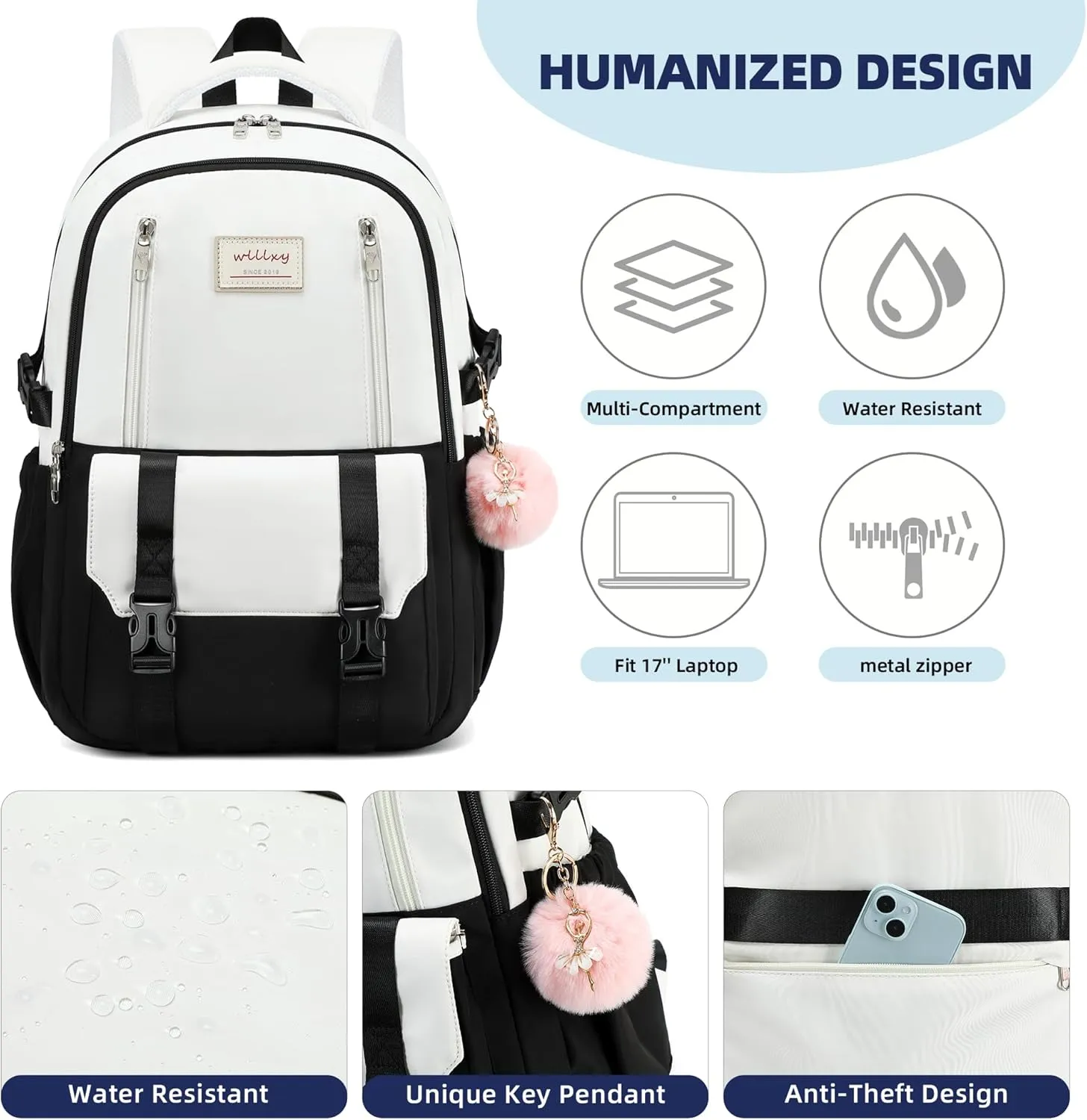 Caoroky knight Travel Laptop Backpack for Women Girls Elementary High School Bag College Backpacks Waterproof Daypack Large Bookbags Purse for Teens Students Computer Bags 15.6 Inch-Blacknew