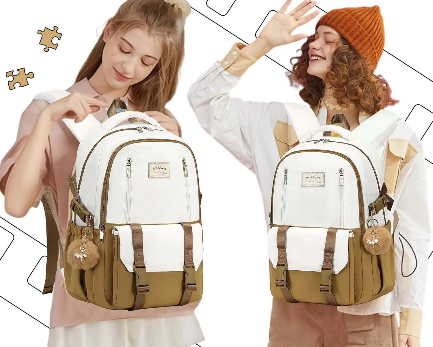 Caoroky knight Travel Laptop Backpack for Women Girls Elementary High School Bag College Backpacks Waterproof Daypack Large Bookbags Purse for Teens Students Computer Bags 15.6 Inch-Brown