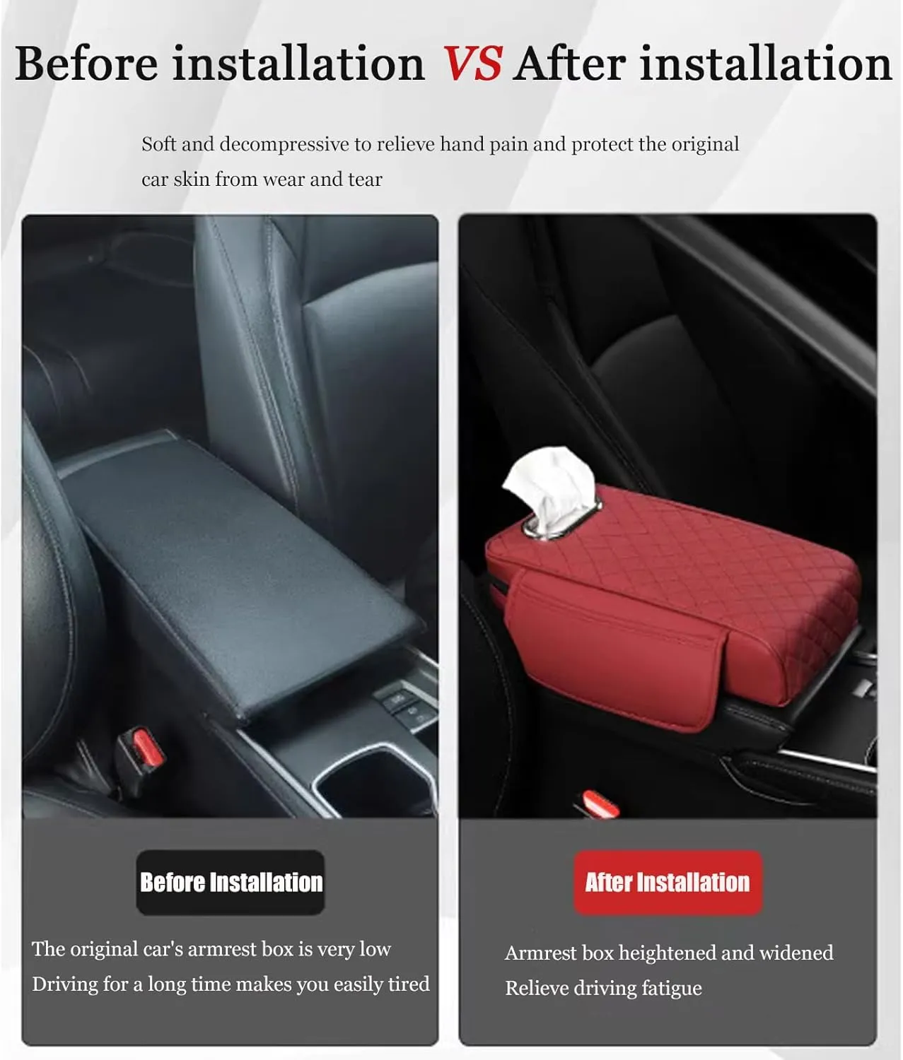 Car Center Console Cover for Nissan Kicks 2016-2021, Leather Car Arm Rest Cover, Car Armrest Cushion with 2 Storage Bags Car Center Console Armrest Pad, D Brown