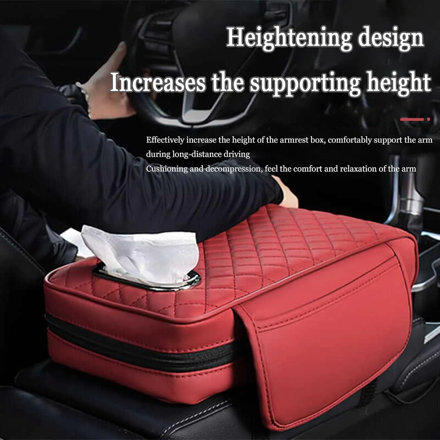 Car Center Console Cover for Nissan Kicks 2016-2021, Leather Car Arm Rest Cover, Car Armrest Cushion with 2 Storage Bags Car Center Console Armrest Pad, D Brown