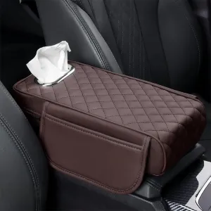 Car Center Console Cover for Nissan Kicks 2016-2021, Leather Car Arm Rest Cover, Car Armrest Cushion with 2 Storage Bags Car Center Console Armrest Pad, D Brown