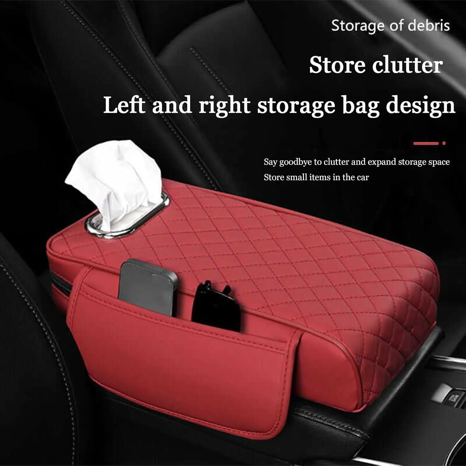 Car Center Console Cover for Nissan Kicks 2016-2021, Leather Car Arm Rest Cover, Car Armrest Cushion with 2 Storage Bags Car Center Console Armrest Pad, D Brown