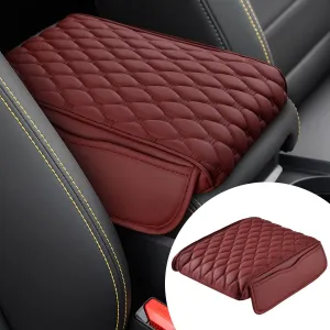 Car Center Console Covers, Comfortable Car Armrest Cover Cushion with 2 Storage Bags, Leather Memory Foam Armrest Seat Box Cover, Car Decoration Protector Accessories for Most Vehicles (Red)