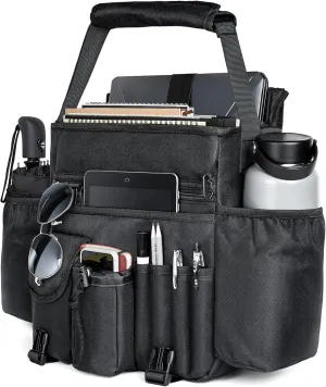 Car Front Seat Organizer: Large Capacity Truck Vehicle Passenger Seat Organization and Storage Car Mobile Office Cab Commander Work Van Organizer Law Enforcement Police Patrol Bag - Black