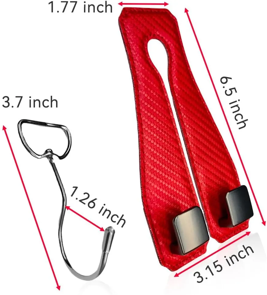 Car Headrest Hooks for Handbags Bags Wallets Seat Back Organizer Carbon Fiber Textured Finish PU Leather Double Hook Wide Mouth Metal Holder Universal Fit Hanger for Purse Coat Umbrella Groceries Red