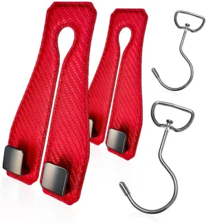 Car Headrest Hooks for Handbags Bags Wallets Seat Back Organizer Carbon Fiber Textured Finish PU Leather Double Hook Wide Mouth Metal Holder Universal Fit Hanger for Purse Coat Umbrella Groceries Red