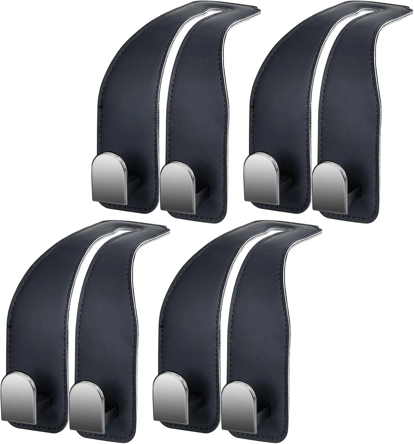 Car Hooks for Headrest, Leather Car Seat Back Storage Organizer Interior Accessories, Auto Seat Hook Hangers for Purse Umbrellas Handbag Clothes Coats Grocery Bags (Black-4 Pack)